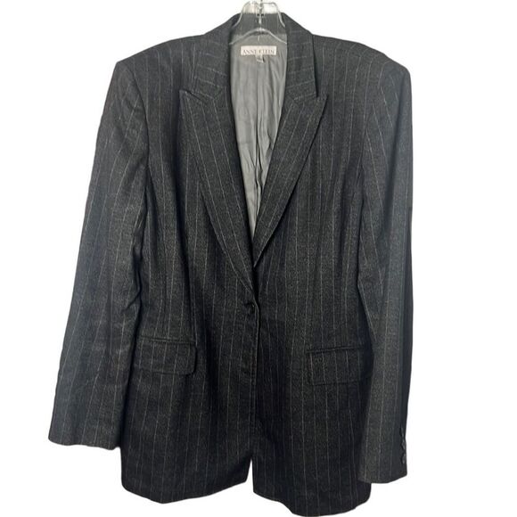 ANNE KLEIN PINSTRIPE CAREER 100% WOOL GRAY BLAZER SIZE 14‎ - Picture 1 of 10